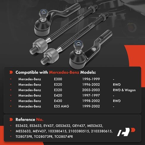 A-Premium Set of 4, Front Inner Outer Tie Rod End Kit, Compatible with Mercedes-Benz E300 1996-1999, E420 1997, E430 1998-2002, E55 AMG 1999-2002, E320 1996-2003 in Saudi Arabia
