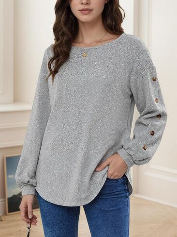 Plus Size Women's Lantern Long Sleeve Sweatshirt Stylish Buttons Decoration Blouse Top in Saudi Arabia
