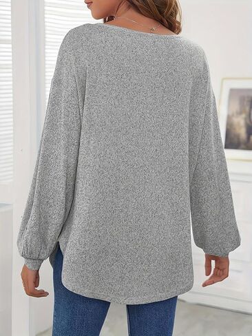 Plus Size Women's Lantern Long Sleeve Sweatshirt Stylish Buttons Decoration Blouse Top in Saudi Arabia
