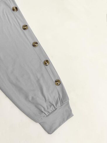 Plus Size Women's Lantern Long Sleeve Sweatshirt Stylish Buttons Decoration Blouse Top in Saudi Arabia