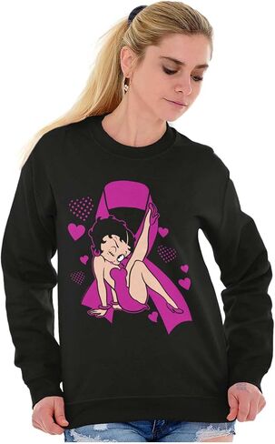 Betty Boop Breast Cancer Pink Ribbon Women Crewneck Sweatshirt in Saudi Arabia