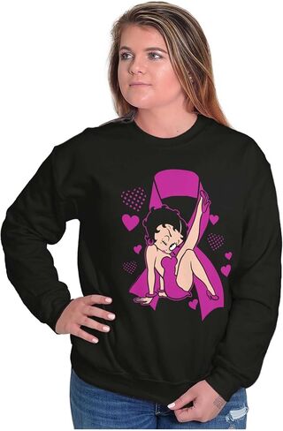 Betty Boop Breast Cancer Pink Ribbon Women Crewneck Sweatshirt in Saudi Arabia