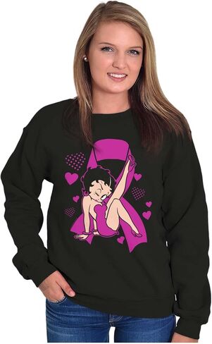 Betty Boop Breast Cancer Pink Ribbon Women Crewneck Sweatshirt in Saudi Arabia