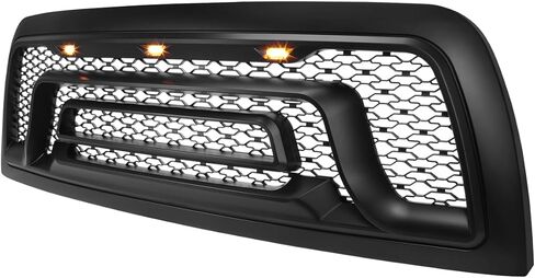 شبكة غطاء المصد الأمامي باللون الأسود غير اللامع من Spec-D مع مصابيح LED كهرمانية متوافقة مع شاحنة دودج رام 2500 3500 2010-2018 in Saudi Arabia