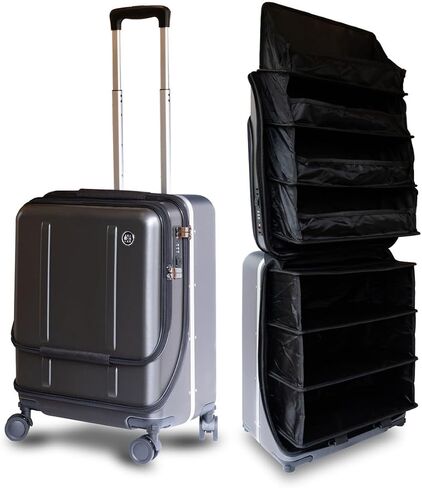 FLIP The Suitcase That Turns Into a Shelf 47L Carry-On Lightweight Polycarbonate Silent Detachable Wheels TSA Lock Front-Open PC Cabin Approved for Business Travel Easy Caster Replacement (Black) in Saudi Arabia