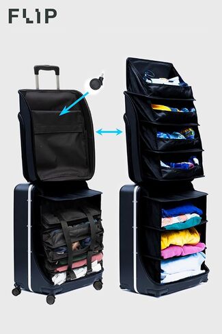 FLIP The Suitcase That Turns Into a Shelf 47L Carry-On Lightweight Polycarbonate Silent Detachable Wheels TSA Lock Front-Open PC Cabin Approved for Business Travel Easy Caster Replacement (Black) in Saudi Arabia