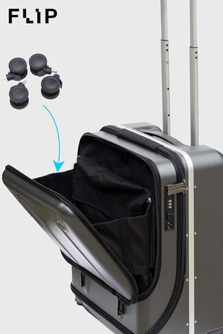 FLIP The Suitcase That Turns Into a Shelf 47L Carry-On Lightweight Polycarbonate Silent Detachable Wheels TSA Lock Front-Open PC Cabin Approved for Business Travel Easy Caster Replacement (Black) in Saudi Arabia