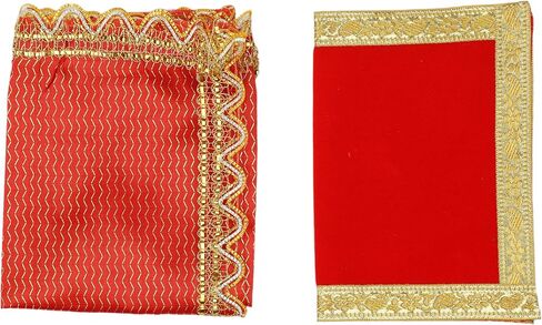Aditri Creation Set of 2 Decorative Chunari/Chunar/Chunni Cloth+Pooja Mat/Aasan for Indian Traditional Multipurpose Pooja Festival Decorations Item (Size :- chunari -15"x10", Mat -10"x6") (Red) in Saudi Arabia