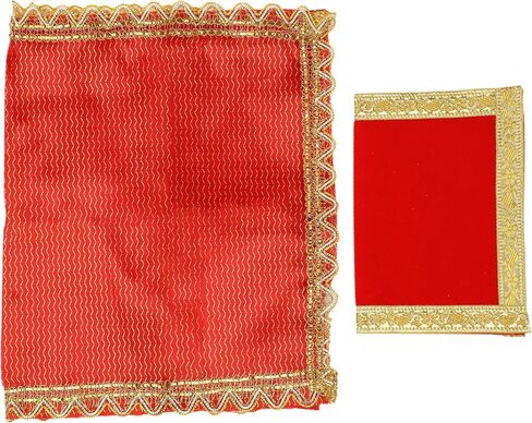 Aditri Creation Set of 2 Decorative Chunari/Chunar/Chunni Cloth+Pooja Mat/Aasan for Indian Traditional Multipurpose Pooja Festival Decorations Item (Size :- chunari -15"x10", Mat -10"x6") (Red) in Saudi Arabia