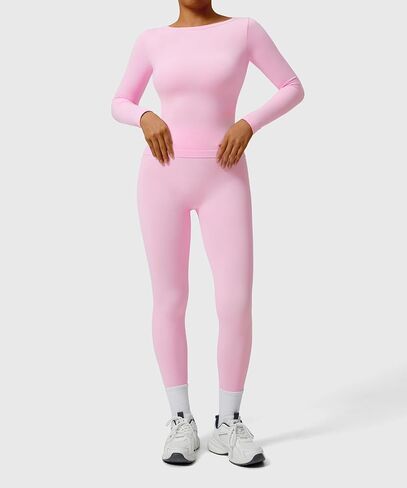 SUUKSESS Women 2 Piece Workout Sets High Waisted Seamless Leggings Active Long Sleeve Tops in Saudi Arabia