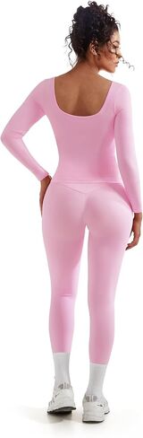 SUUKSESS Women 2 Piece Workout Sets High Waisted Seamless Leggings Active Long Sleeve Tops in Saudi Arabia