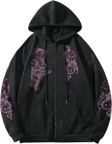 SOLY HUX Men's Y2k Zip Up Hoodie Gothic Print Hooded Sweatshirt Retro Jacket Outerwear Streetwear in Saudi Arabia