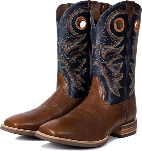 Men’s Western Cowboy Boots, Fashionable Embroidered Full Grain Leather, Square Toe Pull-On, 4-Layer Composite Sole, Slip-Resistant Work & Riding Boots (PLT103604) in Kuwait
