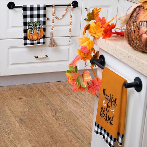 ARKENY Fall Kitchen Towels Set of 2,Black Buffalo Check Bowknot Pumpkin Autumn Dish Towels 18x26 Inch Drying Dishcloth,Farmhouse Home Decoration AD131 in Kuwait