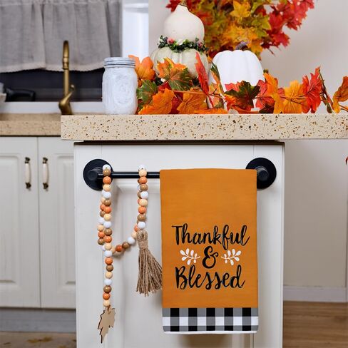ARKENY Fall Kitchen Towels Set of 2,Black Buffalo Check Bowknot Pumpkin Autumn Dish Towels 18x26 Inch Drying Dishcloth,Farmhouse Home Decoration AD131 in Kuwait