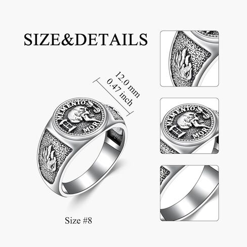 Pelovny Memento Mori Signet Rings 925 Sterling Silver Gothic Skull Ring Ring Stoic Momento Mori Jewelry Gifts for Men Women in Saudi Arabia