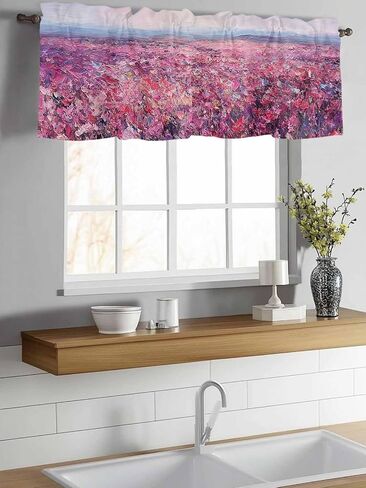 Valance Curtain Flowers Brushwork Spring Pastoral Small Window Curtain Light Filtering Valance for Living Room Bedoom 3 Inch Rod Pocket Window Valance 42" x 18"L in Saudi Arabia