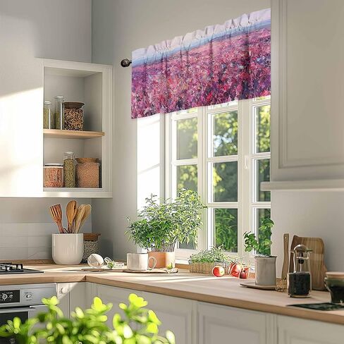 Valance Curtain Flowers Brushwork Spring Pastoral Small Window Curtain Light Filtering Valance for Living Room Bedoom 3 Inch Rod Pocket Window Valance 42" x 18"L in Saudi Arabia