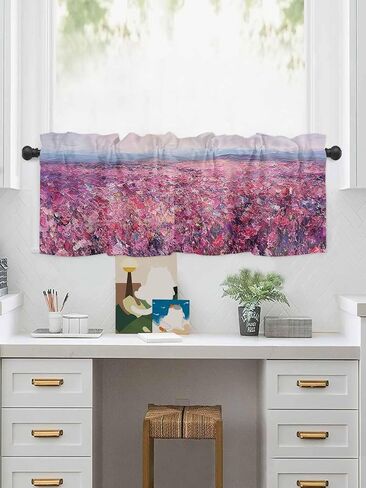 Valance Curtain Flowers Brushwork Spring Pastoral Small Window Curtain Light Filtering Valance for Living Room Bedoom 3 Inch Rod Pocket Window Valance 42" x 18"L in Saudi Arabia
