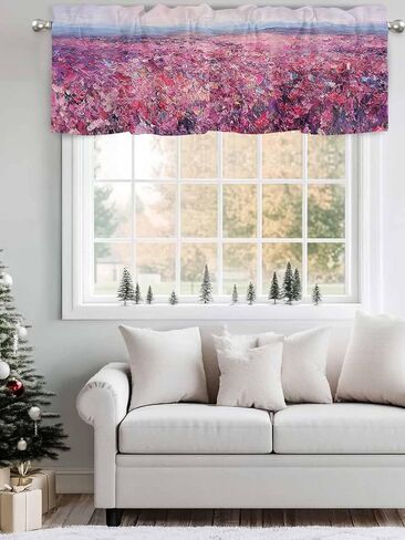 Valance Curtain Flowers Brushwork Spring Pastoral Small Window Curtain Light Filtering Valance for Living Room Bedoom 3 Inch Rod Pocket Window Valance 42" x 18"L in Saudi Arabia
