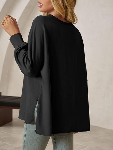 Tankaneo Womens Oversized Off The Shoulder Tops Long Sleeve Trendy Casual T-Shirts Side Slit Loose Fit Tunic Shirts in Saudi Arabia