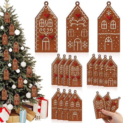 Thyle 12 Pcs Wooden Christmas Village Door Hanging Ornament Xmas Tree Tag Decoration Wooden House for Craft Small Hanging Ornament with Rope for Holiday Winter Gift Decor Supplies(Colorful) in Saudi Arabia