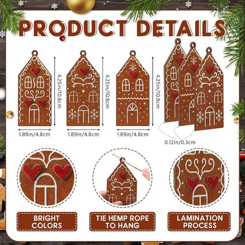 Thyle 12 Pcs Wooden Christmas Village Door Hanging Ornament Xmas Tree Tag Decoration Wooden House for Craft Small Hanging Ornament with Rope for Holiday Winter Gift Decor Supplies(Colorful) in Saudi Arabia