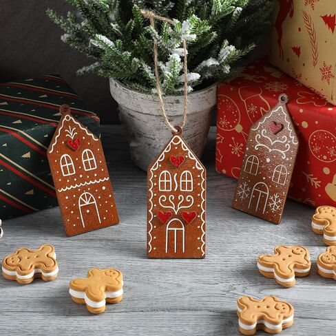 Thyle 12 Pcs Wooden Christmas Village Door Hanging Ornament Xmas Tree Tag Decoration Wooden House for Craft Small Hanging Ornament with Rope for Holiday Winter Gift Decor Supplies(Colorful) in Saudi Arabia