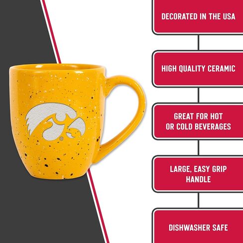 ريكو إندستريز NCAA Iowa Hawkeyes Main 16 أونصة كوب قهوة سيراميك ملون محفور بالليزر ومرقط in Saudi Arabia