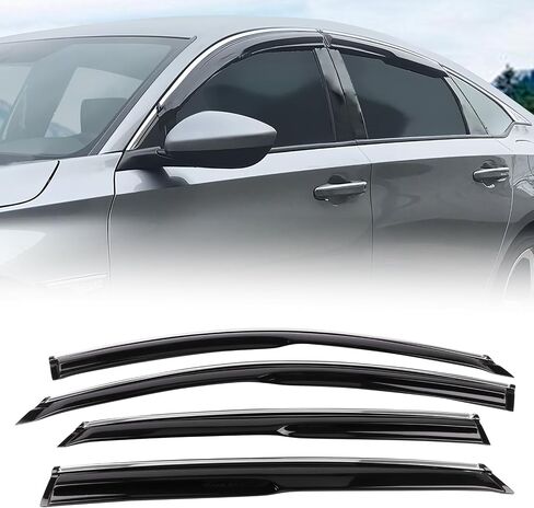 FREEMOTOR802 Tape-on Window Visors Sun Rain Guards, Fit for 2018-2025 Honda Accord 10th 11th Gen, Mugen Style Smoke Tinted with Chrome Trim Acrylic 4 PCS Car Side Window Wind Deflectors Vent Visors in Saudi Arabia