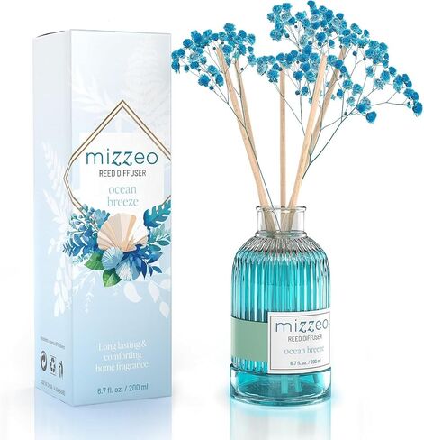 MIZZEO Reed Diffuser Set, Ocean Beach 6.76 fl oz Highly Scented Room Diffuser Home Fragrance Essential Oil Reed Flower Diffuser, House Bedroom Office Decor & Gifts in Kuwait