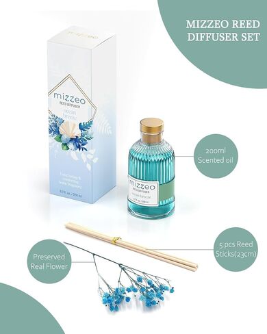 MIZZEO Reed Diffuser Set, Ocean Beach 6.76 fl oz Highly Scented Room Diffuser Home Fragrance Essential Oil Reed Flower Diffuser, House Bedroom Office Decor & Gifts in Kuwait