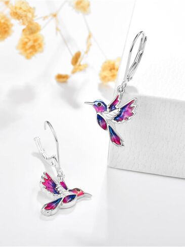 Dreamboat Hummingbird Bird Dangle Drop Earrings for Women 925 Sterling Silver Enamel Lever back Jewelry Gifts for Hummingbirds Lovers in Saudi Arabia