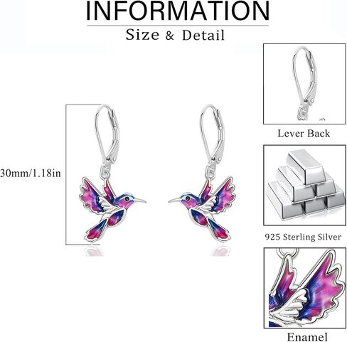 Dreamboat Hummingbird Bird Dangle Drop Earrings for Women 925 Sterling Silver Enamel Lever back Jewelry Gifts for Hummingbirds Lovers in Saudi Arabia