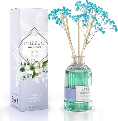 MIZZEO Reed Diffuser Set, Ocean Beach 6.76 fl oz Highly Scented Room Diffuser Home Fragrance Essential Oil Reed Flower Diffuser, House Bedroom Office Decor & Gifts in Kuwait