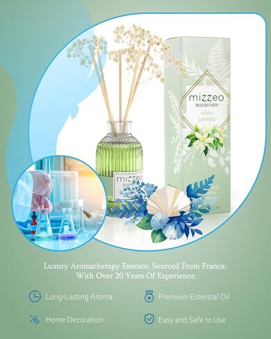 MIZZEO Reed Diffuser Set, Ocean Beach 6.76 fl oz Highly Scented Room Diffuser Home Fragrance Essential Oil Reed Flower Diffuser, House Bedroom Office Decor & Gifts in Kuwait