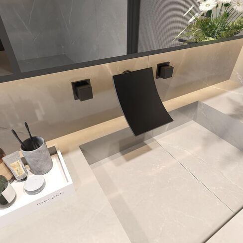 Wall Mount Bathroom Faucet Waterfall Bathroom Sink Faucet with 2 Handles, Widespread 3 Holes Wall Mounted Faucet for Vanity Vessel, Matte Black in Kuwait