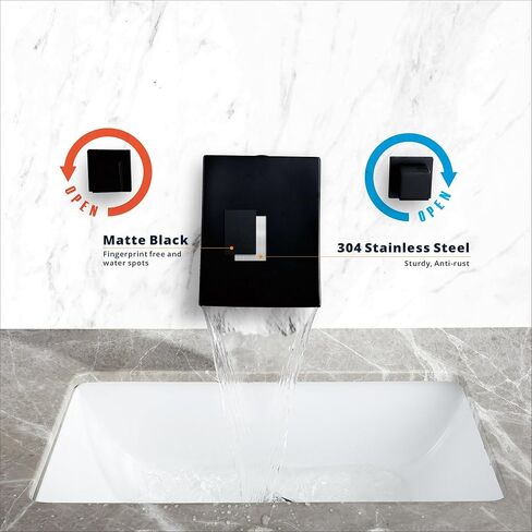 Wall Mount Bathroom Faucet Waterfall Bathroom Sink Faucet with 2 Handles, Widespread 3 Holes Wall Mounted Faucet for Vanity Vessel, Matte Black in Kuwait