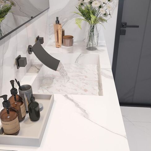 Wall Mount Bathroom Faucet Waterfall Bathroom Sink Faucet with 2 Handles, Widespread 3 Holes Wall Mounted Faucet for Vanity Vessel, Matte Black in Kuwait