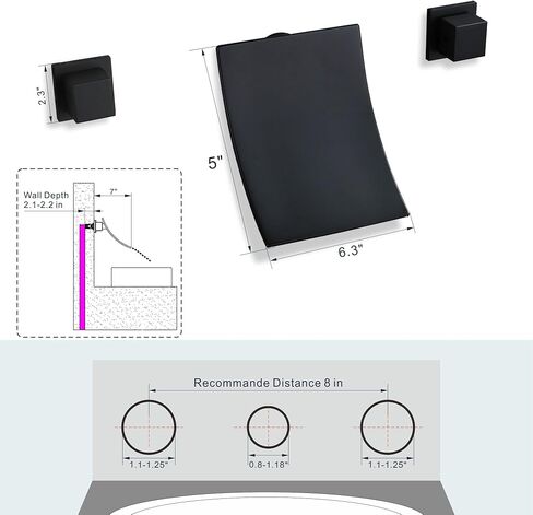 Wall Mount Bathroom Faucet Waterfall Bathroom Sink Faucet with 2 Handles, Widespread 3 Holes Wall Mounted Faucet for Vanity Vessel, Matte Black in Kuwait