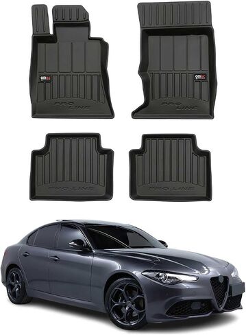 سجادات أرضية فاخرة من OMAC لسيارة Alfa Romeo Giulia 2017-2025 AWD باللون الأسود شديد التحمل in Kuwait