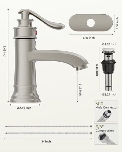 Bathroom Sink Faucet Oil Rubbed Bronze, Farmhouse Bathroom Faucet, Single Hole Bathroom Faucet, Single Handle Vintage Rustic Vanity Lavatory with Pop Up Drain with Overflow in Saudi Arabia
