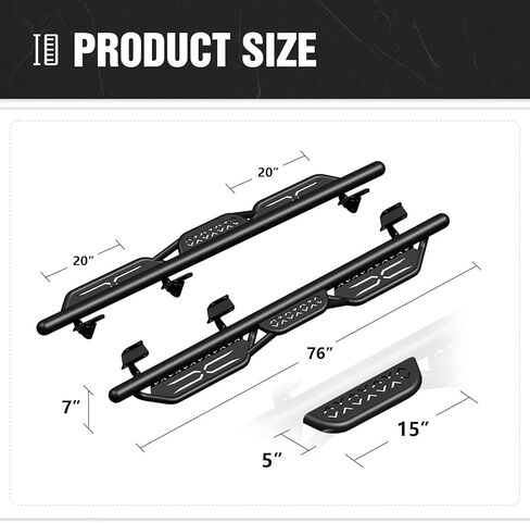 Running Boards SuperCrew Cab Compatible for 2015-2025 Ford F150 & 2017-2025 Ford F250 F350 Super Duty Crew Cab Side Step, Two Stairs Design Side Bars Nerf Bar (4 Full Size Door, Star Logo) in Kuwait