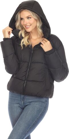 white mark Women's Full Front Zip Hooded Bomber Puffer Jacket in Kuwait
