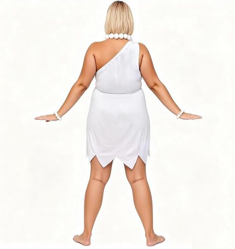 Halloween Costume for Women, 3 pcs Wilma Costume Women White Dress Plus Size, Necklace and Headgear, Women Caveman Costume for Halloween Stone Period Theme Party Cosplay(XL) in Saudi Arabia