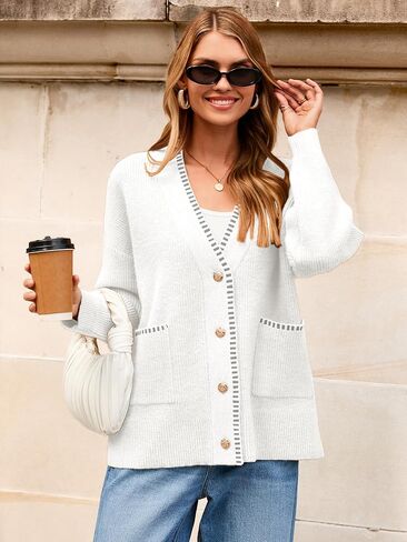 Simplee Womens Chunky Oversized Crochet Cardigan Long Sleeve Cable Knit Sweater Casual V-Neck Button Up Outerwear Coats in Saudi Arabia