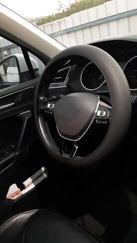 Black Steering Wheel Cover Leather - Universal Auto Car Accessories Breathable Stretchable Thin Rubber Interior for Men for Women 15 Inch (Black) in Saudi Arabia