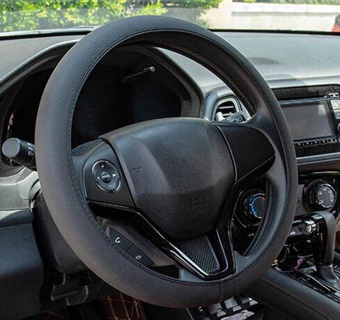 Black Steering Wheel Cover Leather - Universal Auto Car Accessories Breathable Stretchable Thin Rubber Interior for Men for Women 15 Inch (Black) in Saudi Arabia