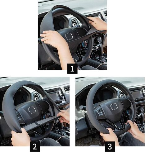Black Steering Wheel Cover Leather - Universal Auto Car Accessories Breathable Stretchable Thin Rubber Interior for Men for Women 15 Inch (Black) in Saudi Arabia