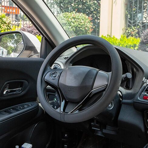 Black Steering Wheel Cover Leather - Universal Auto Car Accessories Breathable Stretchable Thin Rubber Interior for Men for Women 15 Inch (Black) in Saudi Arabia